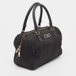 DKNY Black Monogram Canvas and Leather Logo Satchel