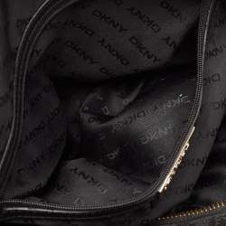 DKNY Black Monogram Canvas and Leather Logo Satchel