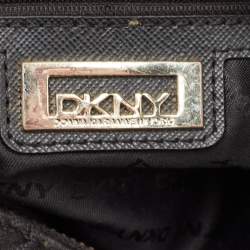 DKNY Black Monogram Canvas and Leather Logo Satchel