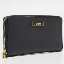 DKNY Black Leather Bryant Park Zip Around Continental Wallet