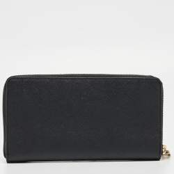 DKNY Black Leather Bryant Park Zip Around Continental Wallet