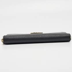 DKNY Black Leather Bryant Park Zip Around Continental Wallet