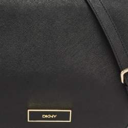 DKNY Black Leather Logo Flap Shoulder Bag