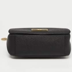 DKNY Black Leather Logo Flap Shoulder Bag