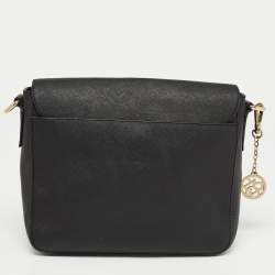 DKNY Black Leather Logo Flap Shoulder Bag