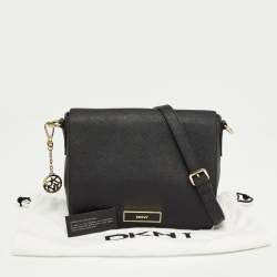 DKNY Black Leather Logo Flap Shoulder Bag