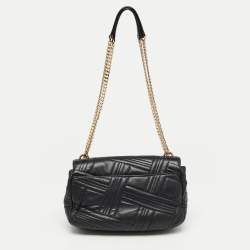 Pre Owned DKNY Black Quilted Leather Flap Shoulder Bag
