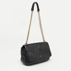 Pre Owned DKNY Black Quilted Leather Flap Shoulder Bag