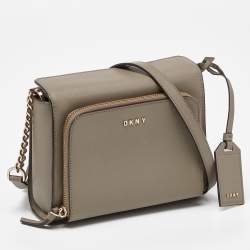 DKNY Grey Saffiano Leather Bryan Park Pocket Crossbody Bag