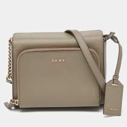 DKNY Grey Saffiano Leather Bryan Park Pocket Crossbody Bag