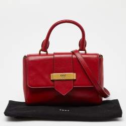 Dkny Red Leather Metal Logo Flap Top Handle Bag