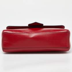 Dkny Red Leather Metal Logo Flap Top Handle Bag