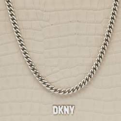 DKNY Beige Croc Embossed Leather Logo Flap Chain Shoulder Bag