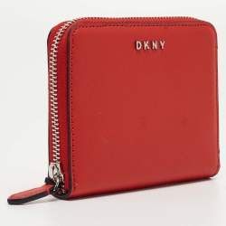 Pre Owned DKNY Red Leather Vela Zip Around Wallet