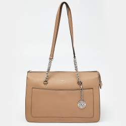 DKNY Beige Leather Large Bryant Chain Zip Tote