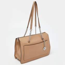 DKNY Beige Leather Large Bryant Chain Zip Tote