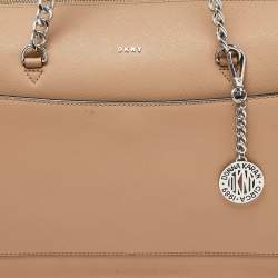 DKNY Beige Leather Large Bryant Chain Zip Tote