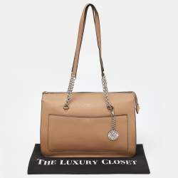 DKNY Beige Leather Large Bryant Chain Zip Tote