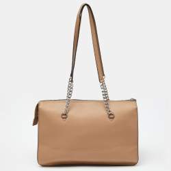 DKNY Beige Leather Large Bryant Chain Zip Tote