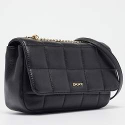 Pre Owned DKNY Black Quilted Leather Flap Shoulder Bag