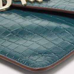 Pre Owned DKNY Teal Blue Croc Embossed Leather Elissa Envelope Clutch