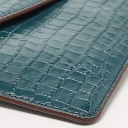 Pre Owned DKNY Teal Blue Croc Embossed Leather Elissa Envelope Clutch