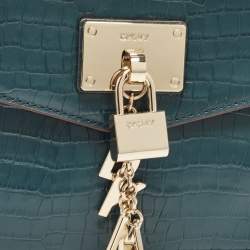 Pre Owned DKNY Teal Blue Croc Embossed Leather Elissa Envelope Clutch