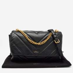 DKNY Black Quilt Leather Flap Shoulder Bag