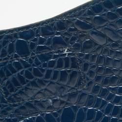 Pre Owned DKNY Navy Blue Croc Embossed Leather Messenger Bag
