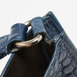 Pre Owned DKNY Navy Blue Croc Embossed Leather Messenger Bag