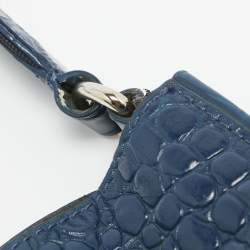 Pre Owned DKNY Navy Blue Croc Embossed Leather Messenger Bag