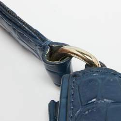 Pre Owned DKNY Navy Blue Croc Embossed Leather Messenger Bag