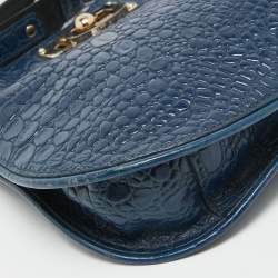 Pre Owned DKNY Navy Blue Croc Embossed Leather Messenger Bag