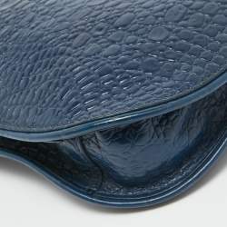 Pre Owned DKNY Navy Blue Croc Embossed Leather Messenger Bag