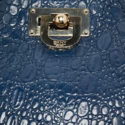 Pre Owned DKNY Navy Blue Croc Embossed Leather Messenger Bag