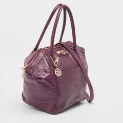 DKNY Purple Textured Leather Logo Zip Satchel