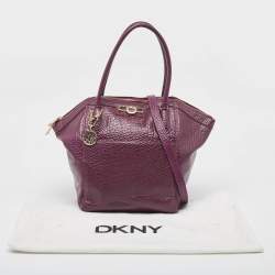 DKNY Purple Textured Leather Logo Zip Satchel