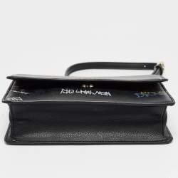 Pre Owned DKNY Black Leather Graffiti Print Flap Crossbody Bag