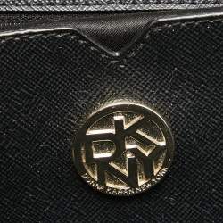 Pre Owned DKNY Black/Brown Monogram Jacquard Fabric and Leather Tote