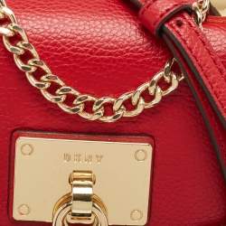 Pre Owned DKNY Red/Beige Monogram Coated Canvas and Leather Elissa North South Crossbody Bag