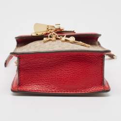 Pre Owned DKNY Red/Beige Monogram Coated Canvas and Leather Elissa North South Crossbody Bag