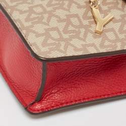 Pre Owned DKNY Red/Beige Monogram Coated Canvas and Leather Elissa North South Crossbody Bag