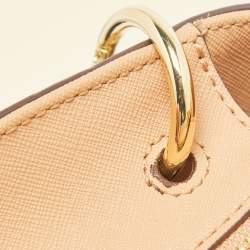 Pre Owned Dkny Beige Croc Embossed and Leather Logo Charm Tote