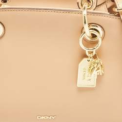 Pre Owned Dkny Beige Croc Embossed and Leather Logo Charm Tote