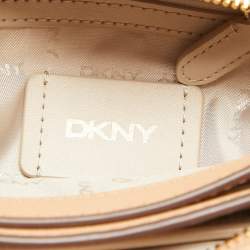 Pre Owned Dkny Beige Croc Embossed and Leather Logo Charm Tote