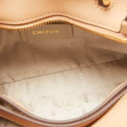 Pre Owned Dkny Beige Croc Embossed and Leather Logo Charm Tote