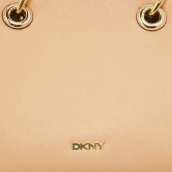 Pre Owned Dkny Beige Croc Embossed and Leather Logo Charm Tote