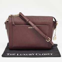 DKNY Brick Burgundy Saffiano Leather Ava Crossbody Bag
