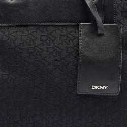 DKNY Black Monogram Canvas and Leather Tote