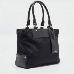 DKNY Black Monogram Canvas and Leather Tote